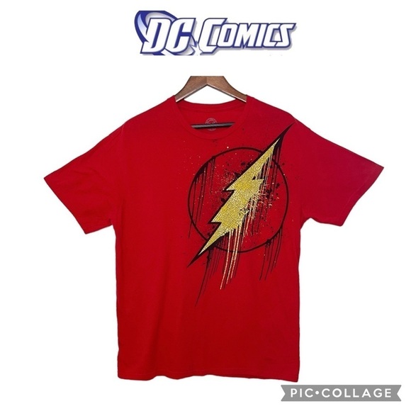 DC Comics The Flash superhero logo red men tshirt size L - Picture 1 of 7
